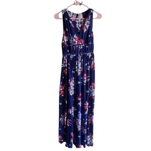 Floral Maxi Dress Japna Medium 100% Rayon Resort Vacation Wedding Guest Blue